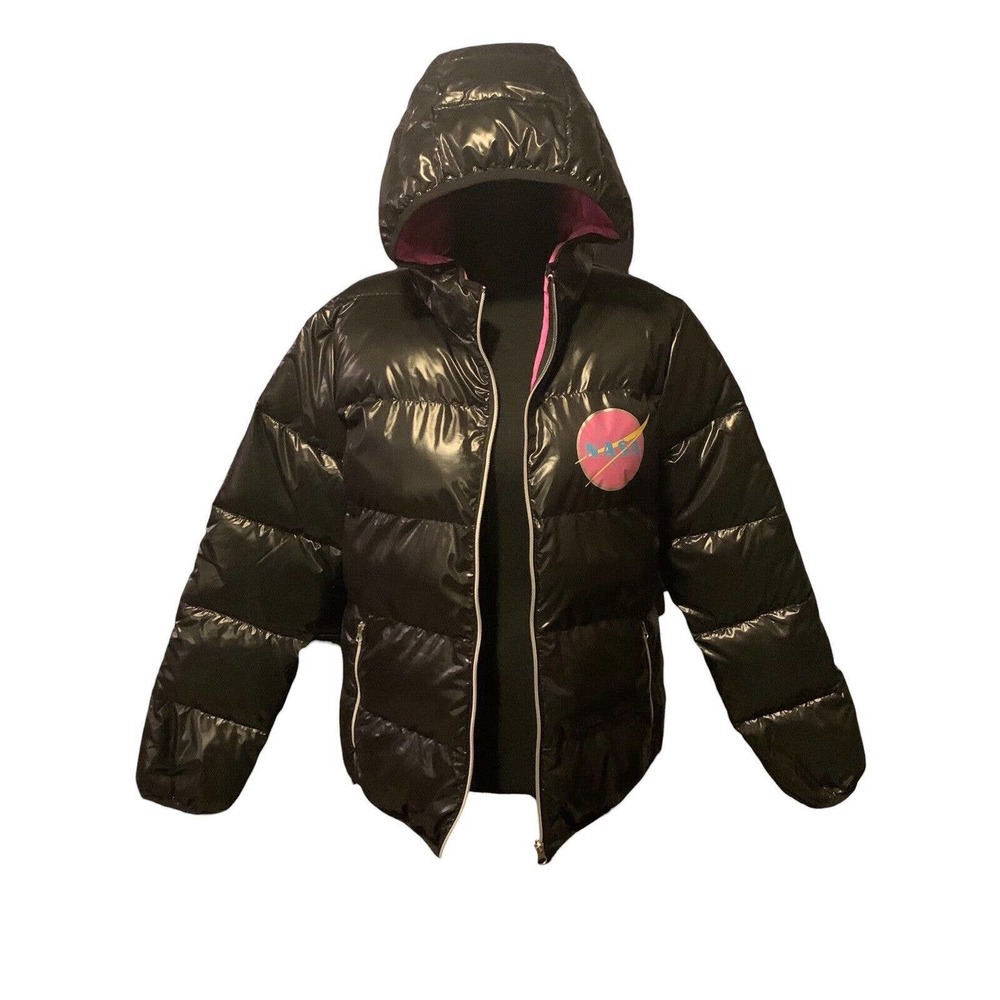 NASA Black/Hot Pink Puffer Quilted Space Jacket Chic Threads Women’s Large‎